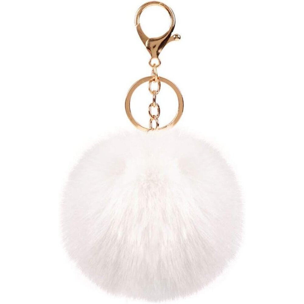 Artificial Faux Rabbit Fur Keychain Fluffy Plush Ball Pom Charm Key Chain Cute C